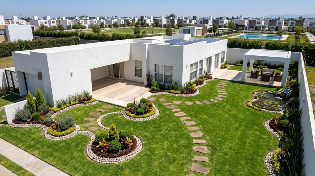 JardÃ­n moderno con piscina y terraza en MÃ¡laga